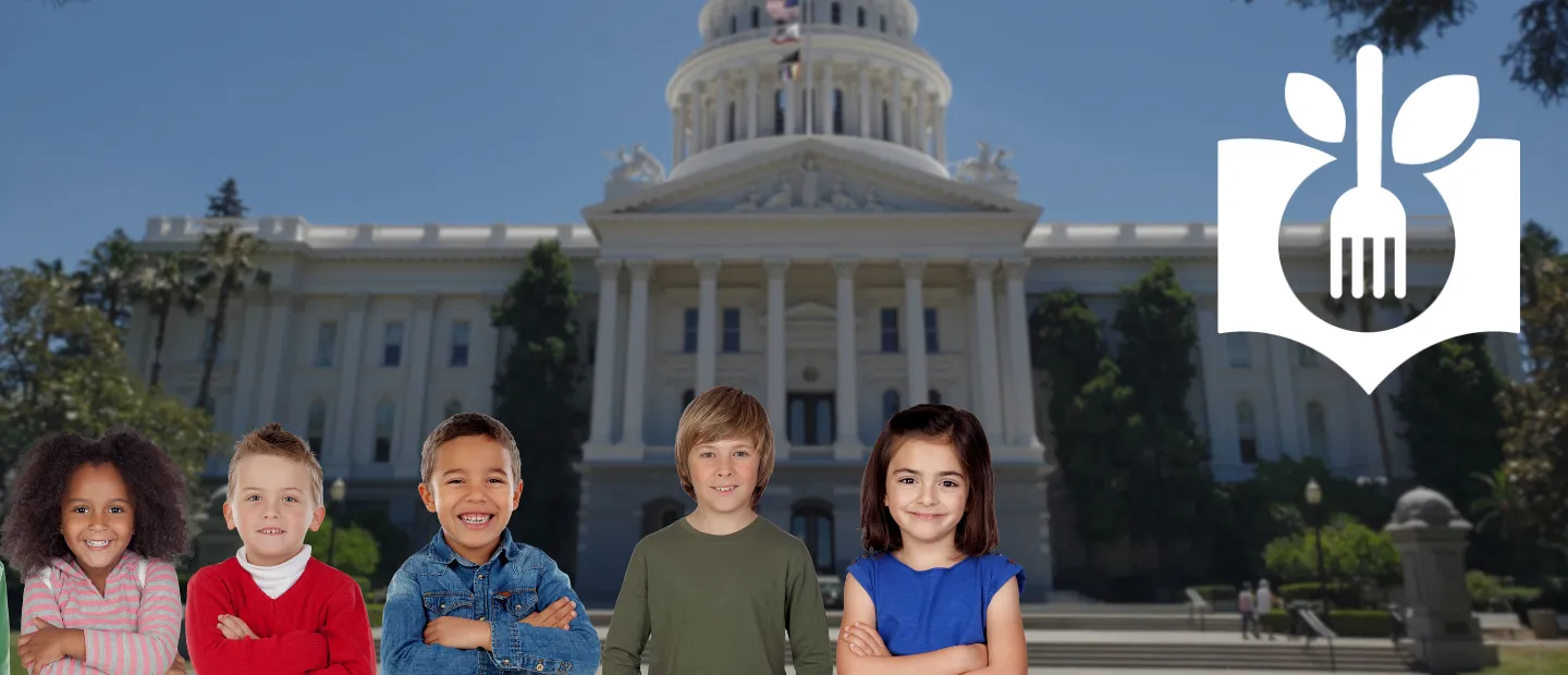 A group of children standing in front of the capitol building. The NPI logo in white is included in the upper-right corner.