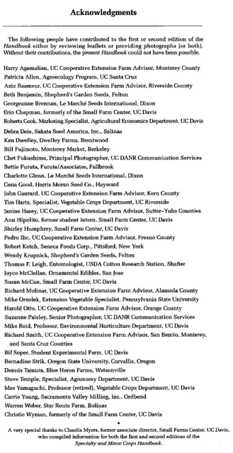 Acknowledgements page from Specialty and Minor Crops Handbook - Second Edition