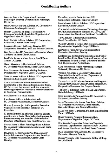 contributing authors page from Specialty and Minor Crops Handbook - Second Edition