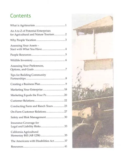 Table of Contents of Planning and Managing Agritourism and Nature Tourism Enterprises - A Handbook