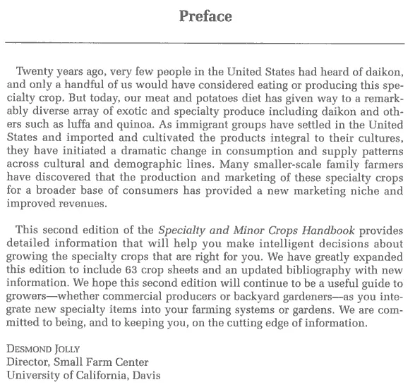 Preface of Specialty and Minor Crops Handbook - Second Edition