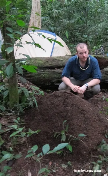 Michael Branstetter with a pile of leaf litter at the Parque Nacional Cerro Saslaya, Nicaragua. (Photos by Laura Sáenz)