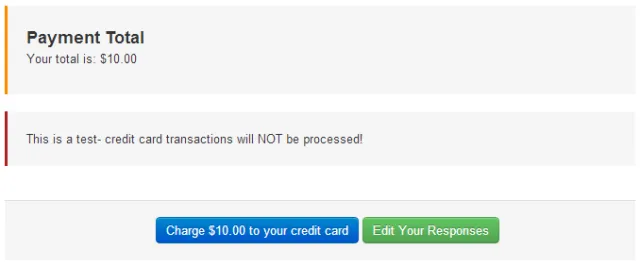 Credit Card Test Message