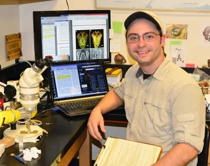 Brendon Boudinot in his Briggs Hall lab. (Photo by Kathy Keatley Garvey)