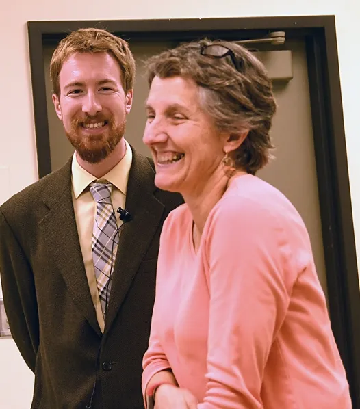 Matan Shelomi, who holds a doctorate in entomology from UC Davis, shares a laugh with major professor Lynn Kimsey. (Photo by Kathy Keatley Garvey)