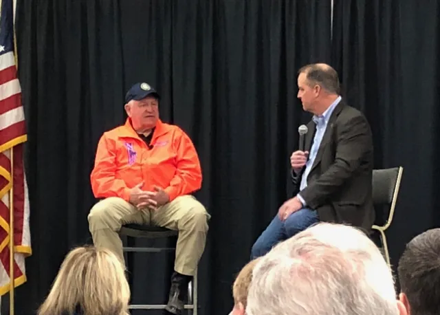 USDA Secretary Sonny Perdue, left, hosted a town hall moderated by California Farm Bureau President Jamie Johansson at World Ag Expo.