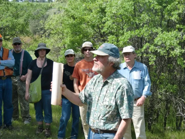 Doug McCreary speaking at an oak regeneration field day at the Sierra Foothill Research and Extension Center .