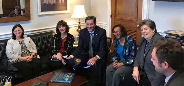 From left, Moore, Peltier, John Garamendi (whose district includes Solano, Yolo, Colusa, Glenn, Lake, Sutter and Yuba counties), Dillard, Humiston and Brandon Minto, UC Davis federal relations.