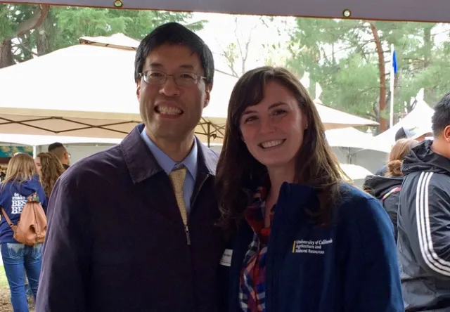 Senator Richard Pan stopped by to express his support for agriculture and told Anne Megaro he once taught a class for UC Davis College of Environmental and Agricultural Sciences.
