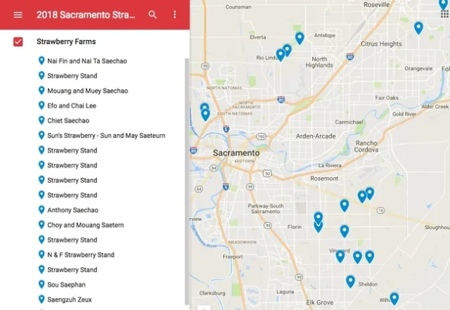 Lloyd actualizó un mapa que muestra las ubicaciones de alrededor de 60 puestos de fresas en el área de Sacramento en http://bit.ly/strawberrystands.