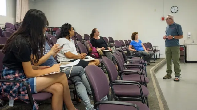 UC Master Composter Don Krafft presents information on composting during the class in Palo Alto.