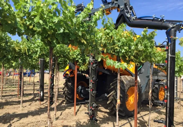 This three-row sprayer was one of four tractor attachments presented.