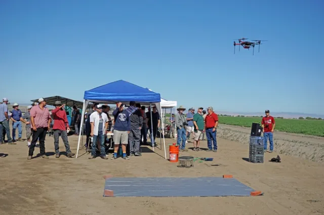 During a field day demonstration, this drone flew autonomously back and forth over the field, then landed within two feet of the takeoff location.