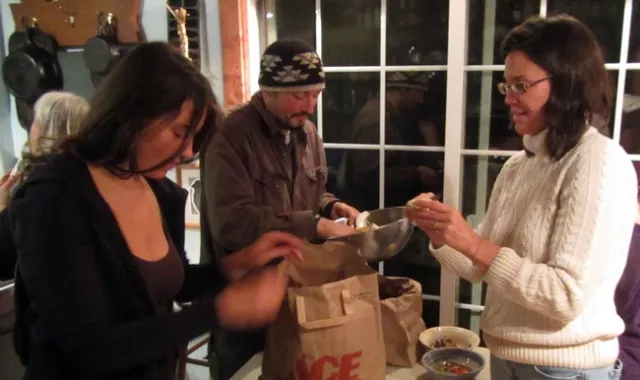 Sowerwine, right, shown cleaning tanoak mushrooms, an important cultural food, will study effects of climate change on the Karuk food system.