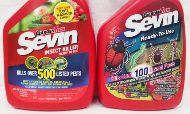 Figure 1. Product labels often look very similar even when the ingredients change. On the left is the product containing zeta-cypermethrin; the one on the right contains carbaryl.