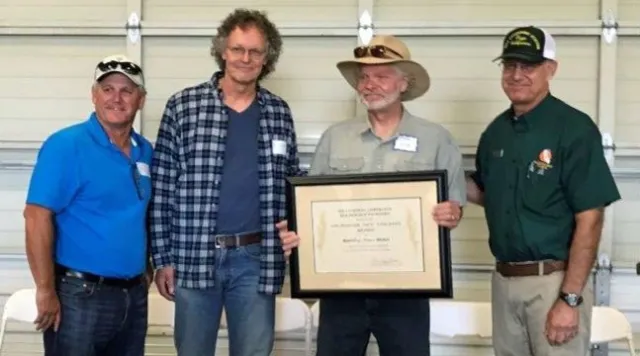 From left, California Rice Research Foundation Chairman Gary Enos, Bruce Linquist, Cass Mutters and Rice Experiment Director Kent McKenzie.