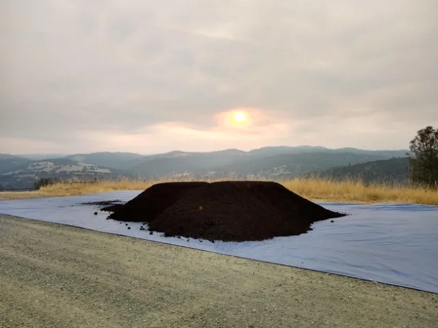 green waste compost waiting to be applied on rangeland