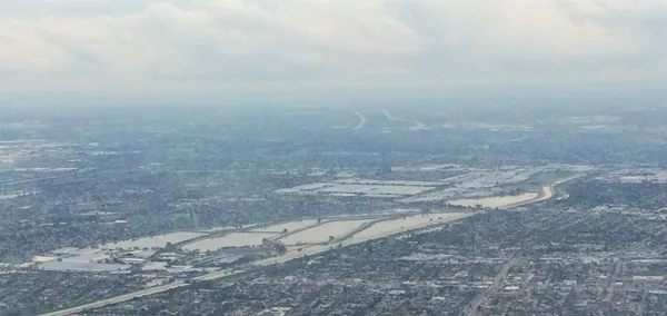 Aerial view of the Rio Hondo Spreading Grounds – a water storage and groundwater recharge facility. Photo by Erik Porse.