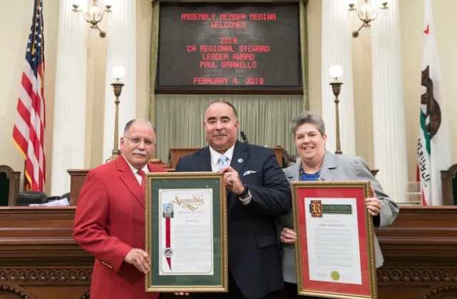 From left, Assemblymember Jose Medina, Paul Granillo and Glenda Humiston.