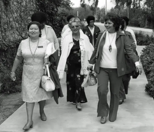 EFNEP educators Inez Cisneros, Betty Miles, Emma Casas, Bertha Zermeno and Celia Guitierrez. Date unknown.
