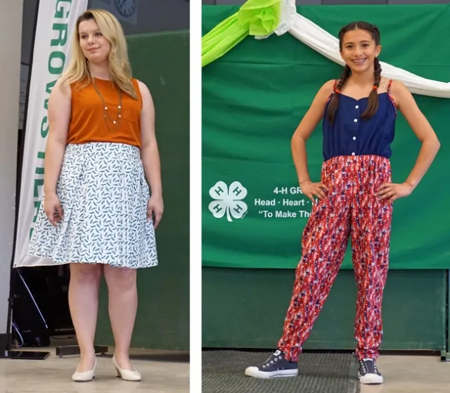 4-H members Gabby Hall and Atianna Marques showed clothing they sewed themselves at the Fresno County 4-H Fashion Revue in March.