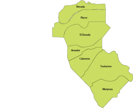 Map of Sierra Foothill counties