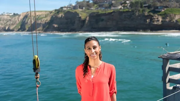 Tashiana Osborne on the Scripps Pier. Photo by Jeff Dillon.