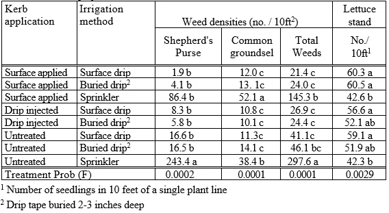 1	Number of seedlings in 10 feet of a single plant line2	Drip tape buried 2-3 inches deep