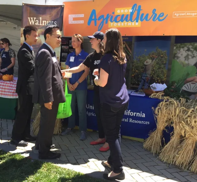 Assemblymember Steven Choi of Irvine, whose district includes South Coast Research and Extension Center, visited with Megaro and the UCCE farm advisors.