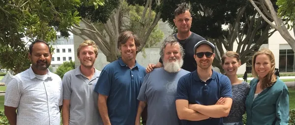 Authors from left to right: Shraddhanand Shukla, William Turner, Greg Husak, Pete Peterson, Chris Funk (above Pete), Frank Davenport, Sari Blakeley, Laura Harrison. Photo by Harrison Tasoff.