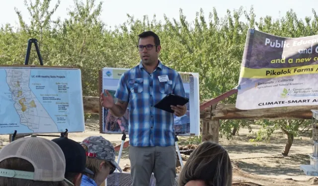 Ph.D. student Geoff Koch presented details of his research at the Martin farm in Mendota.
