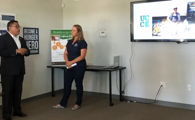 Congressman Carbajal and Andrea Keisler discuss UC Master Food Preserver home food preservation lessons for CalFresh participants in San Luis Obispo County.