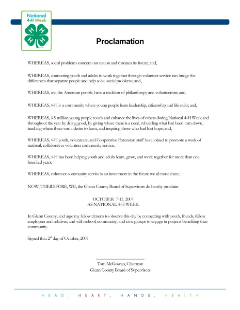 National 4-H Week Proclamation 2007