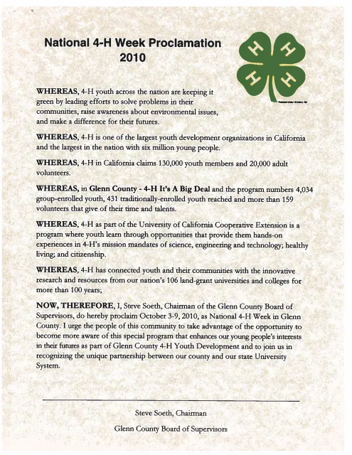 National 4-H week Proclamation 2010
