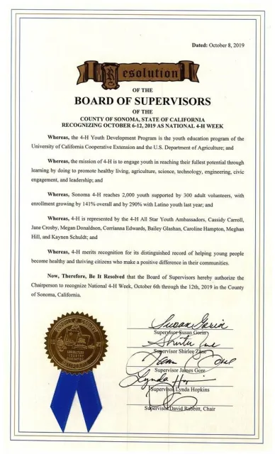 Sonoma County 4-H Resolution 2019