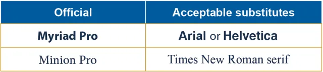 Official and acceptable fonts