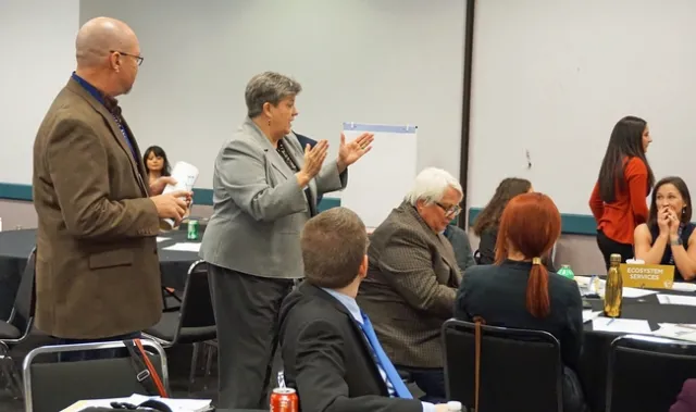 UC ANR vice president Glenda Humiston (center) takes part in the discussion about valuing the state's ecosystem services.