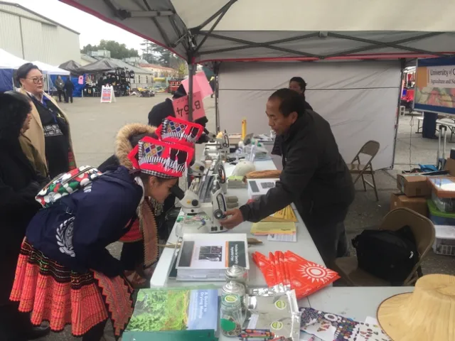 Yang educated the community about beneficial insects at the 2020 Hmong New Year celebration in Fresno. Photo by Ruth Dahlquist-Willard