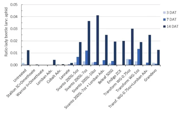Fig. 6. Ratio Lady Beetle to Aphids - Tulelake Insect Trial