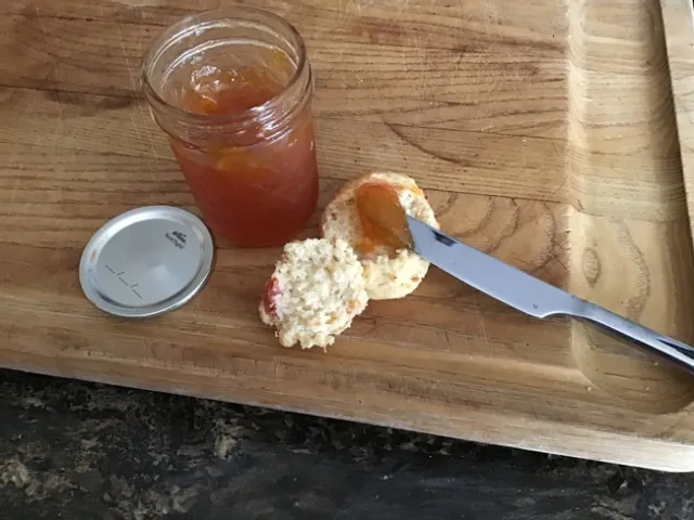 Fresh apricot scone with apricot jam