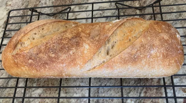 Freshly baked sourdough baguette