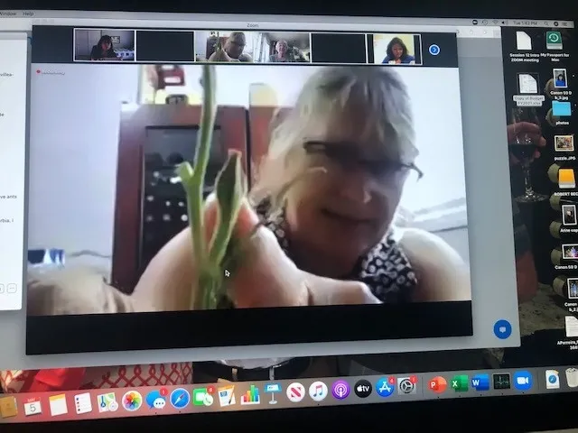 UC Master Gardener volunteer of San Diego County, Kriss Blumeyer, hosting a flower lab Zoom training. Photo: Scott Parker