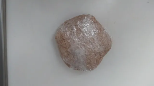 Dough ball wrapped in plastic wrap
