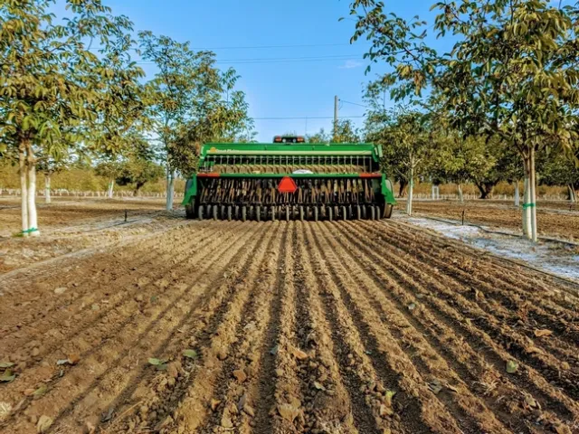 Photo 1. The 13' seed drill used to plant cover crops in orchard alleys in mid-November 2019.