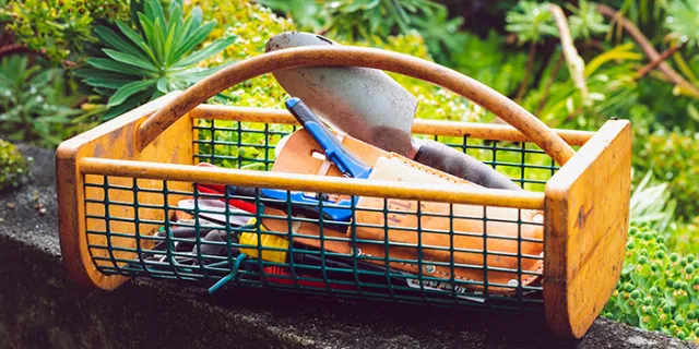 basket with garden tools