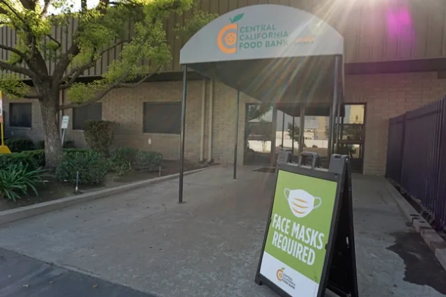 The front entrance to the Central California Food Bank in Fresno.