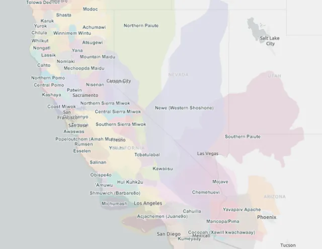 Mapa del territorio de las tribus indígenas en California