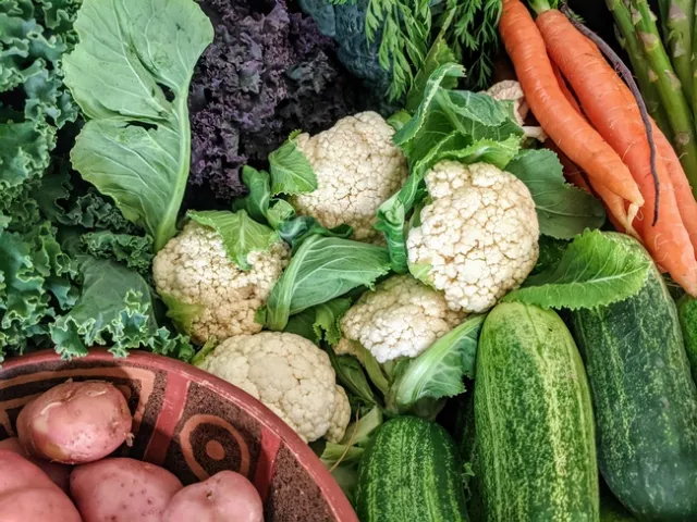 SFS: Locally grown cauliflower purchased from the farmers market, amidst other specialty crops. Photo by Dani Lee