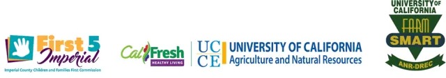 Logos for First 5 Imperial, CalFresh, and Farm Smart