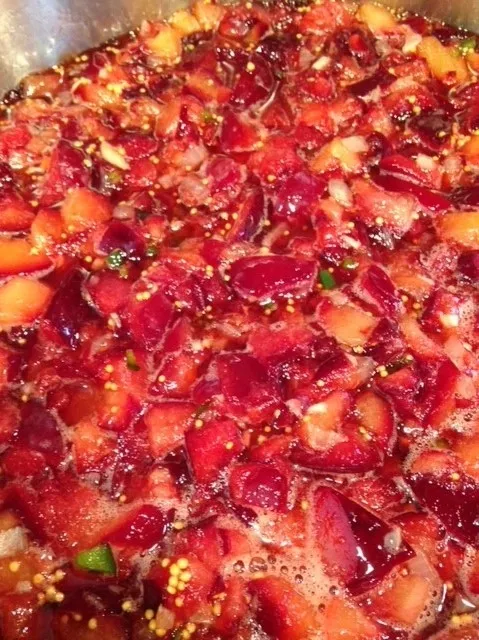 Plum sauce in a rolling boil